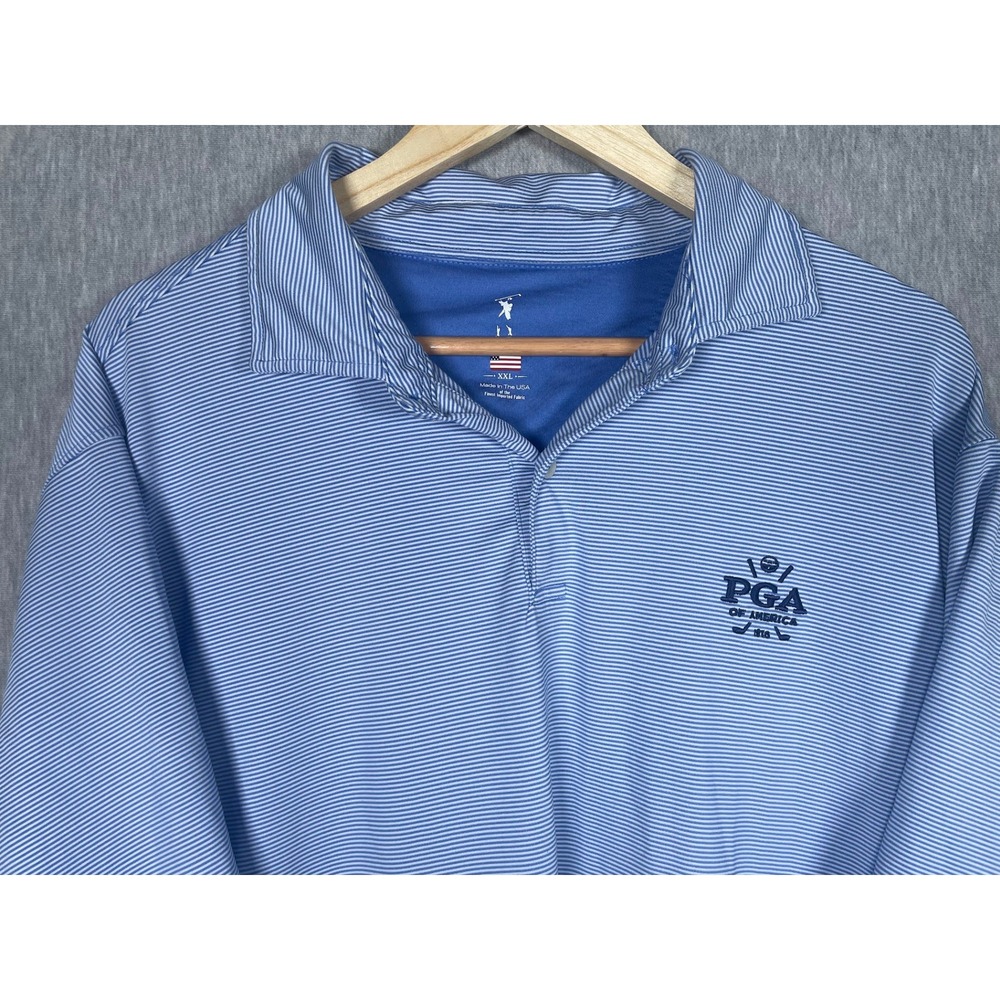 PGA of America Fairway & Greene Mens XXL Polo Shirt Blue White Striped Golf